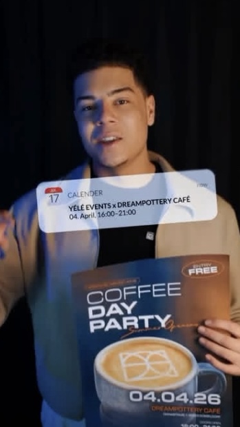 Reel-Ausschnitt: Event-Ankündigung Yélé Events x Dreampottery Café